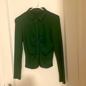 Green Stradivarius Rauched Button-Down